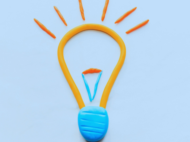 electric bulb icon on blue background by colorful clay children style